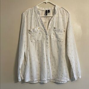 Mango White Blouse with Gold Details